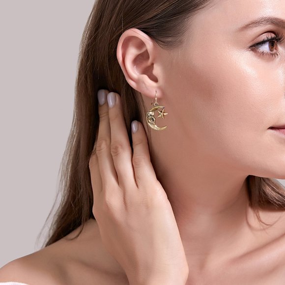 Boho Crescent Sun Face Drop Earrings - Picture 4 of 10